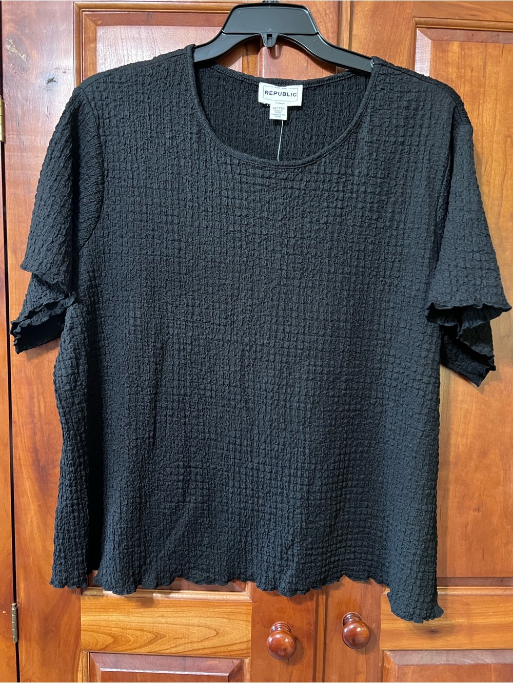 For The Republic Black Waffle Knit Short Sleeve Tee